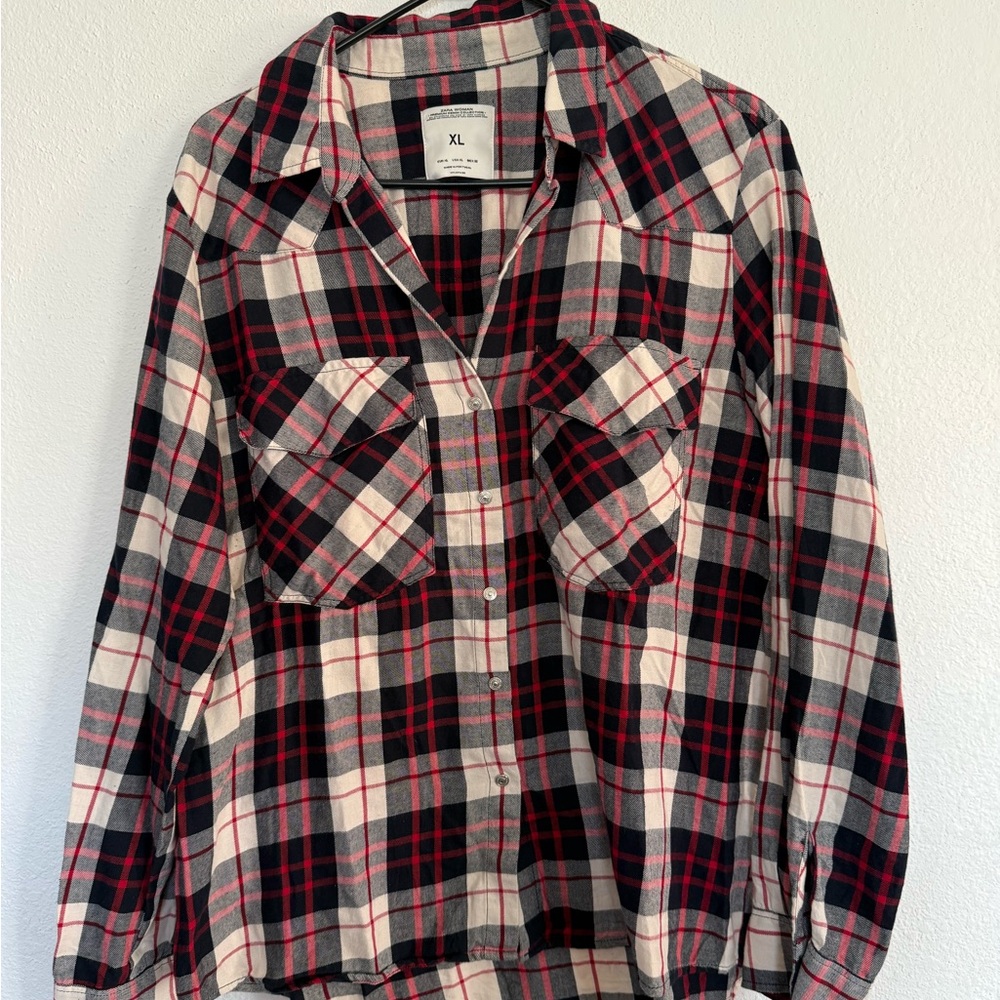 Zara Red and Black Checkered Shirt